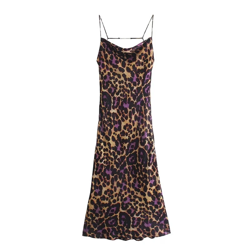 

YENKYE Fashion Women Backless Leopard Long Dress Ladies Spaghetti Strap Club Party Sexy Dress Chic Vestido