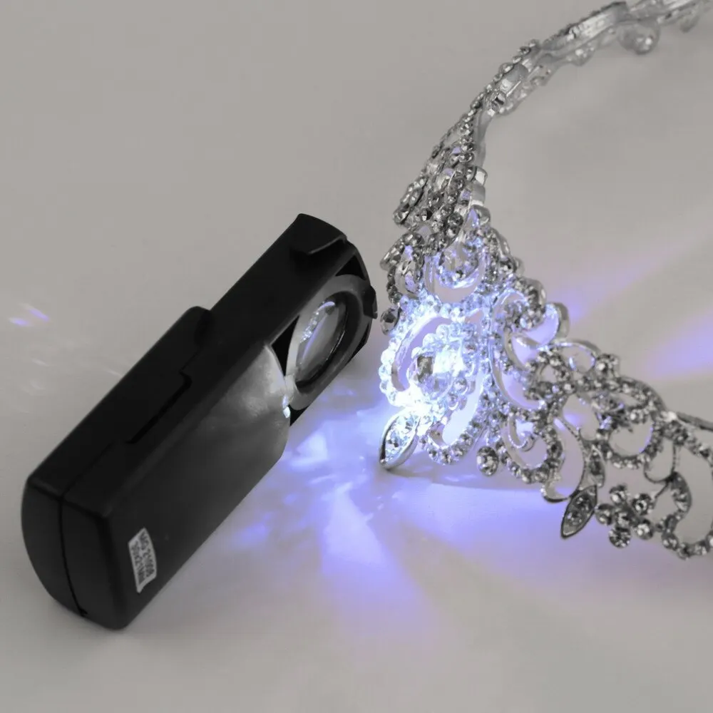 

35x22mm 10X Mini Pocket Black Microscope LED fold eye Jewelry Loupe Pull Type Jewelry Magnifier with LED Light Jewelry Loupe