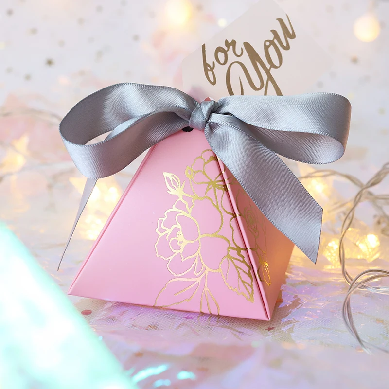 Caja Triangular de pir&aacute;mide para dulces, regalos y favores de boda para invitados, bolsas de dulces, embalaje de Chocolate, suministros para fiesta de Baby Shower-1
