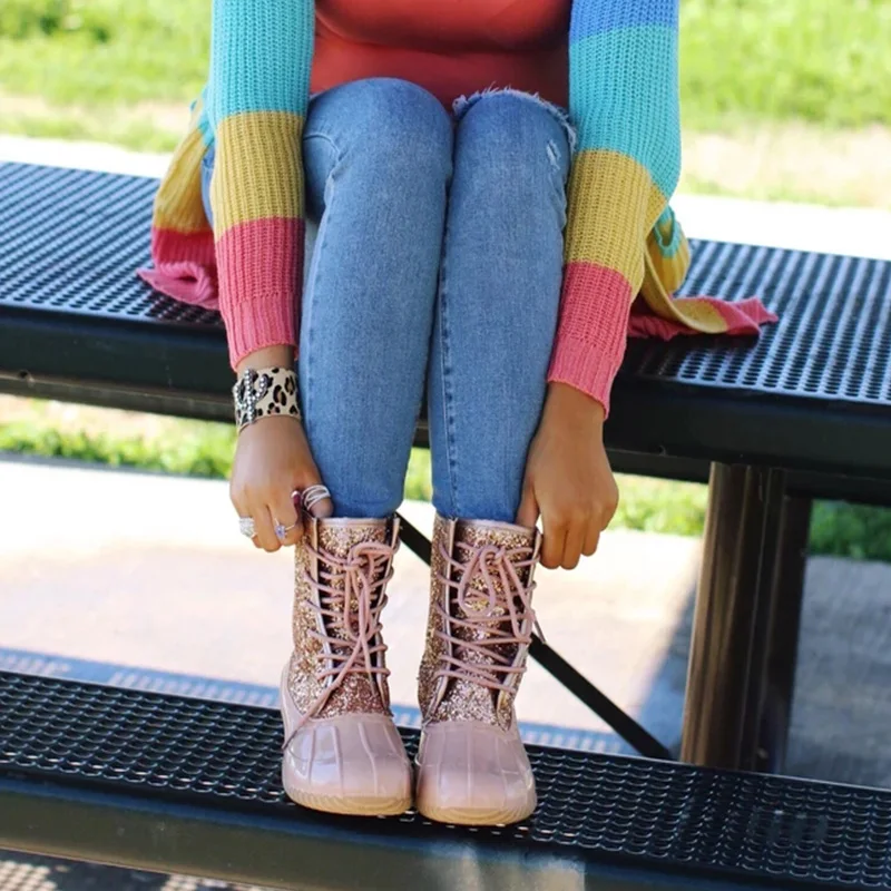 Женские зимние резиновые сапоги ботильоны украшенные стразами