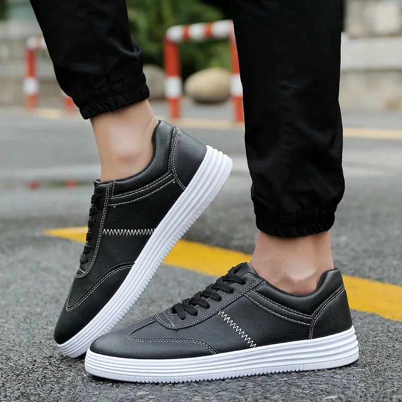 Men's Sport Shoes White Leather Sneakers Men Summer Casual Vulcanized Shoes Male Sneakers Black Skateboard Shoes Basket Homme images - 6