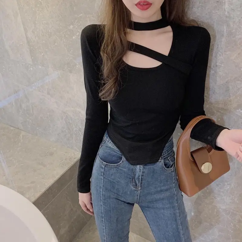 

Футболка женская хлопковая, с круглым вырезом и длинным рукавом, весна-осень