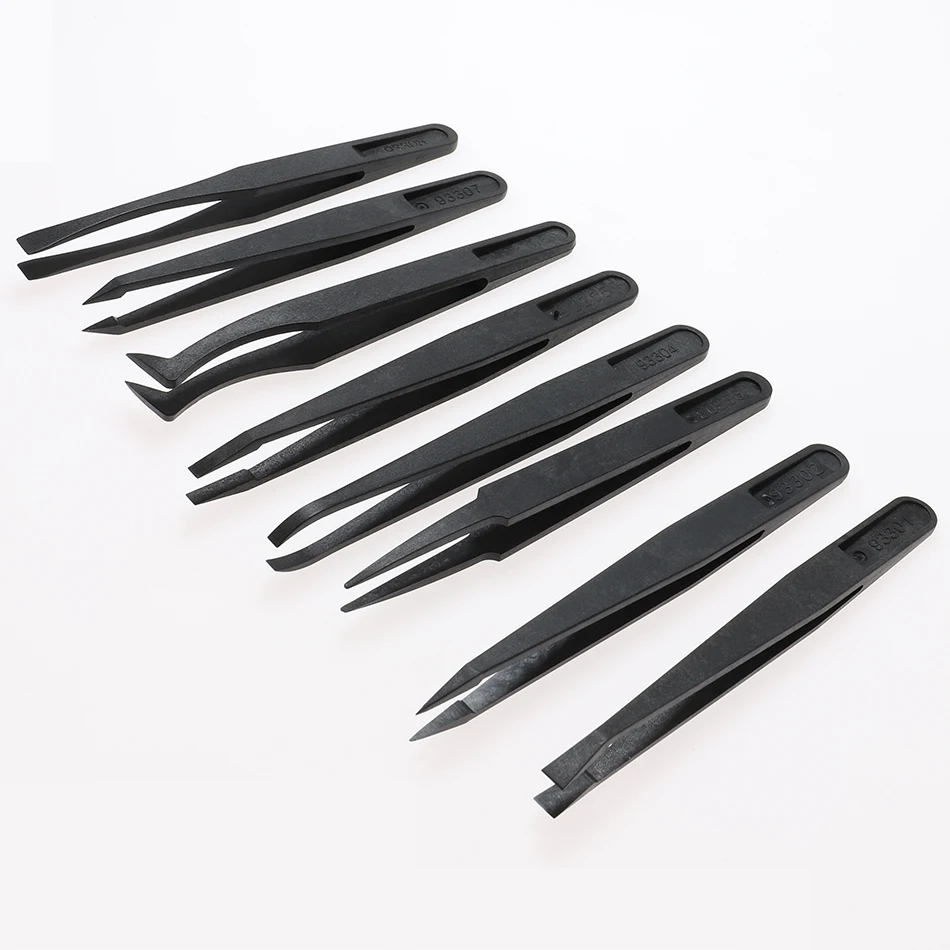 

Anti-static Carbon fiber Electronic Tweezers Kit ESD Plastic Forceps PCB Repair Industrial Tweezers Hand Tool Set Operated Tools