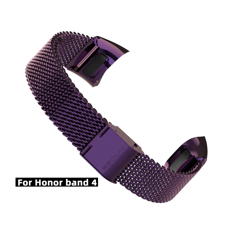Purple-Honor Band 4 Mijobs Миланский металлический ремешок 155-255 мм ремешок для часов браслет из нержавеющей стали браслеты для huawei Honor 3 Band 4 умные аксессуары - Цвет: Purple-Honor Band 4