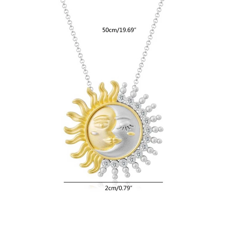 

Gold Sliver Two-tone Solid Polished Reversible Sun and Moon Pendant for Women Men Girls Boys Daughter