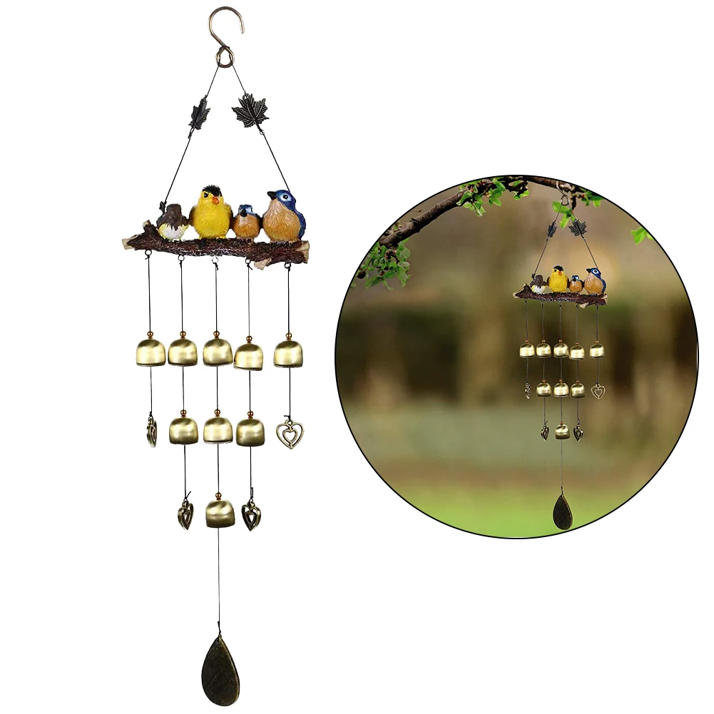 

Hanging Bell Wind Chime With Artificial Birds Ornament Decoration For Outdoor Indoor Garden Yard Home Bedroom Window Hanging Toy