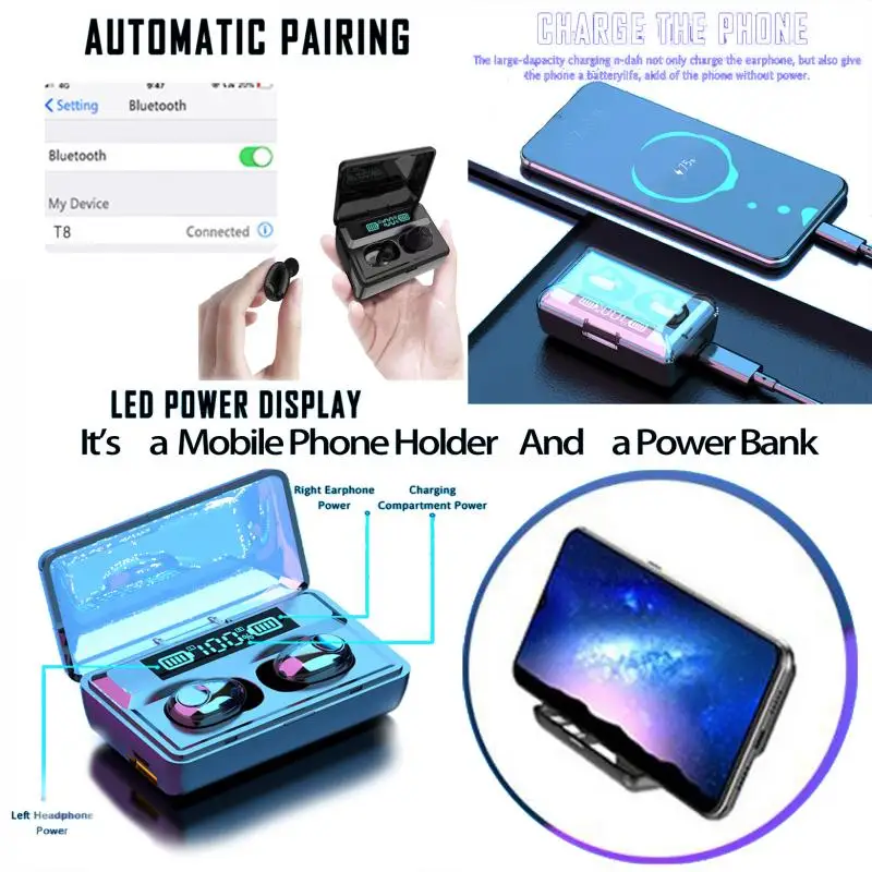 TWS наушники с зарядным футляром 3500 мАч Bluetooth светодиодный дисплей|Наушники и