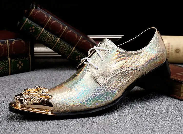 Golden Genuine Leather Men Shoes Snakeskin Printed Fashion Casual Business Party Wedding Leisure Oxfords | Обувь