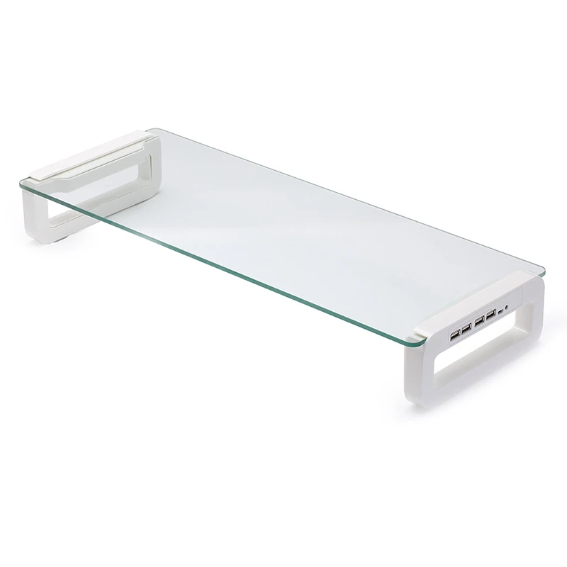 Monitor Stand Base Notebook Stand Tempered Glass Desktop Increase Rack 4-Port USB 3.0 Hub with USB Cable