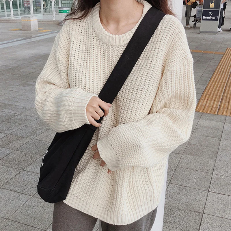 Женский свитер с круглым вырезом BGTEEVER теплый вязаный пуловер в Корейском стиле