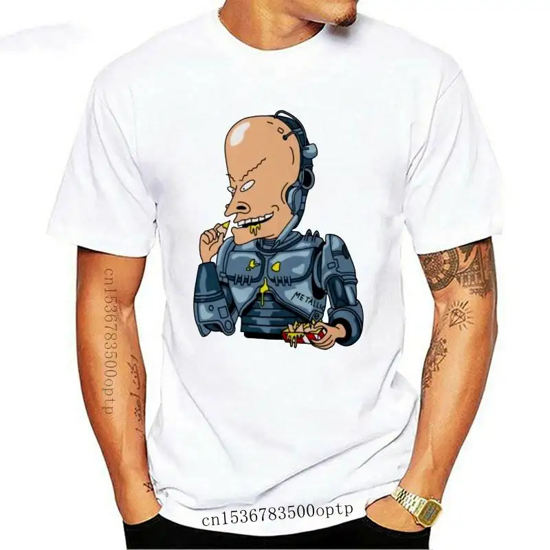 

Beavis And Butthead X Robocop Eating Nachos Funny 90S Show Parody White T-Shirt Street Wear Fashion Tee Shirt