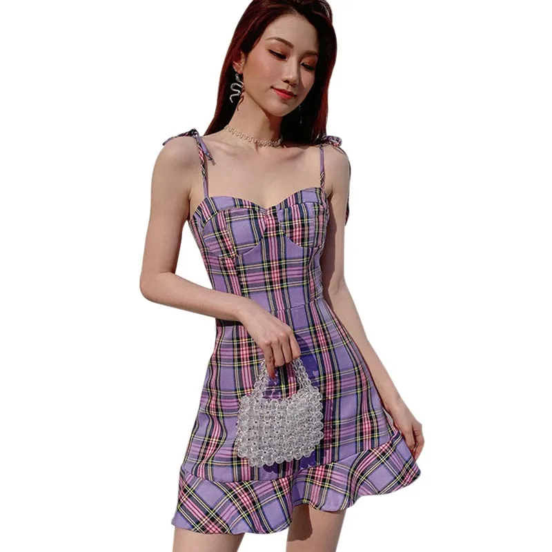 

Женское облегающее платье на бретелях, облегающее платье в клетку с платье на бретелях с юбкой-годе рисунком, для вечеринки, на лето