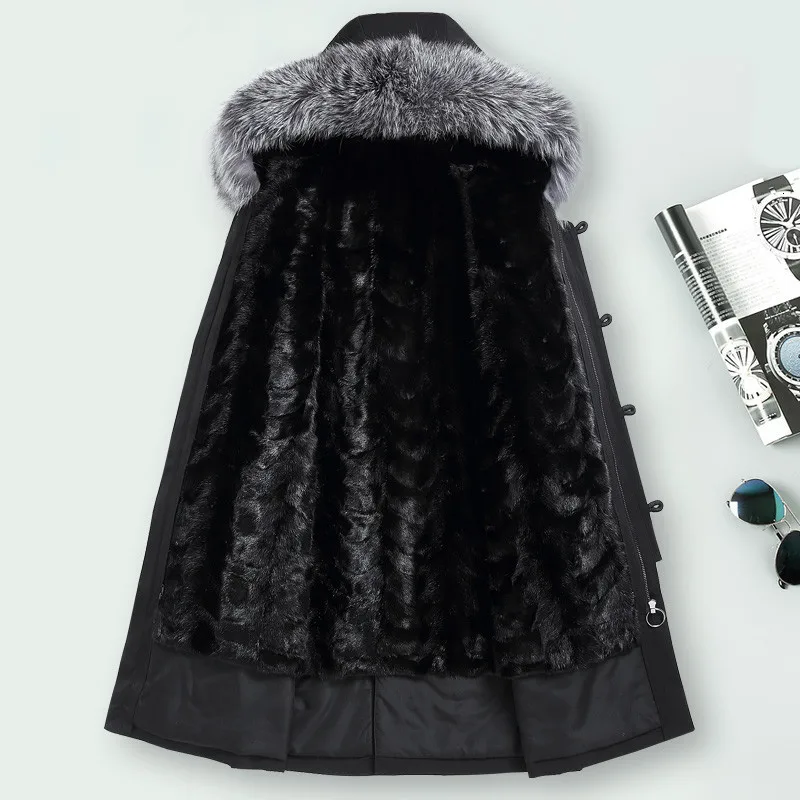 Натуральный мех пальто для мужчин норки на подкладке Лисий меховой воротник