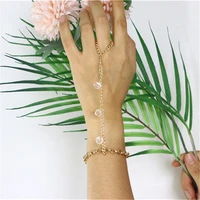 summer new trendy clear crystal stone pendant bracelets classic simple gold chain connected finger bracelets jewelry for women