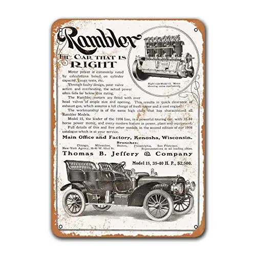 

1906 Rambler Model 15 Bar Poster Office Wall Decor Vintage Car Tin Signs Metal Dorm Home Game Room 12x16 inches