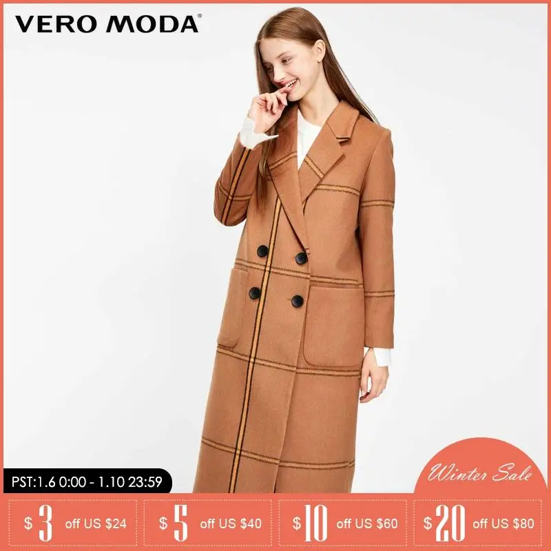 Vero Moda Женское зимнее шерстяное пальто средней длины в клетку | 318327513|