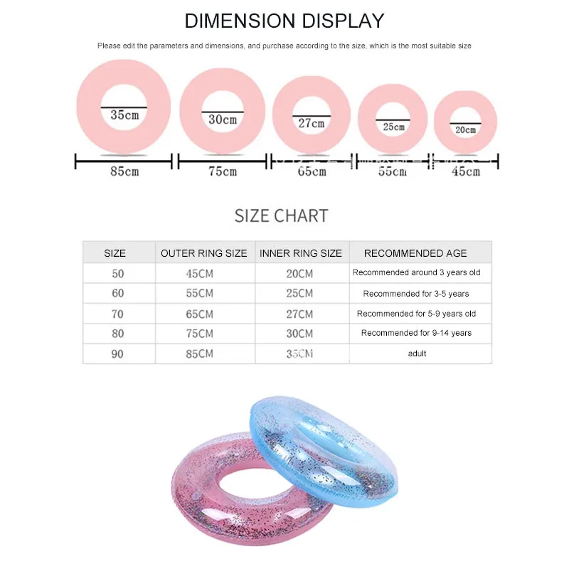 

Swimming Ring 4 Sizes Summer Bling Inflatable Beach Swim Circle Float Water Pool Party Round Sequins Ring Pool Accessories