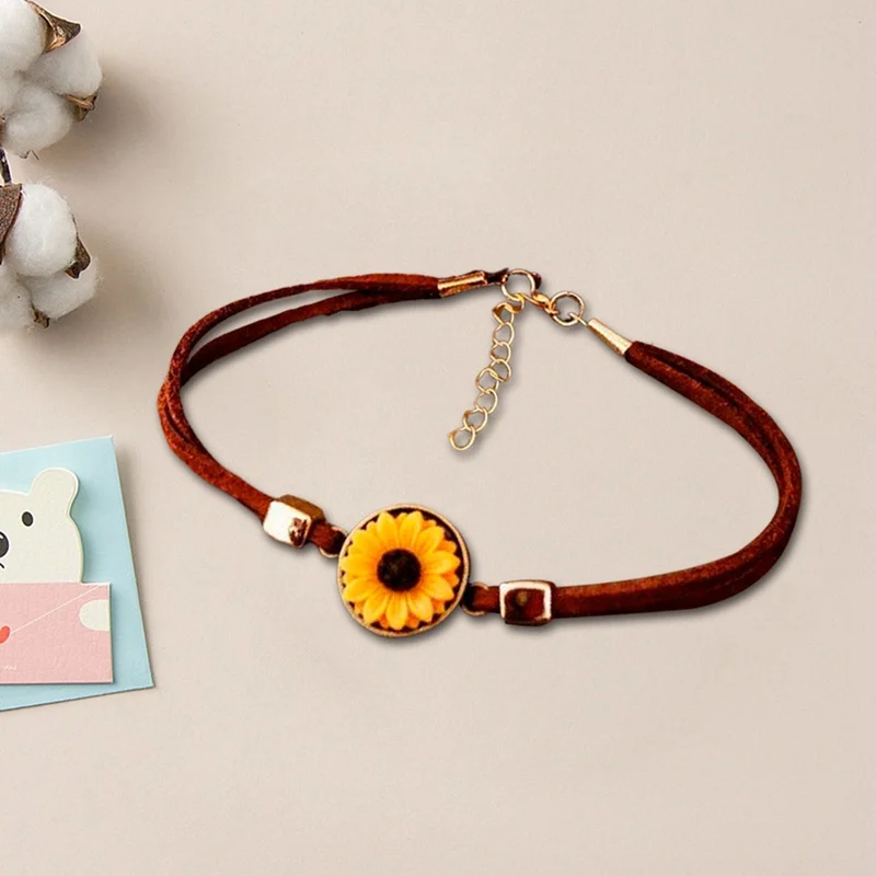 Винтажный Браслет Подсолнух ручной работы из PU искусственного материала кожа