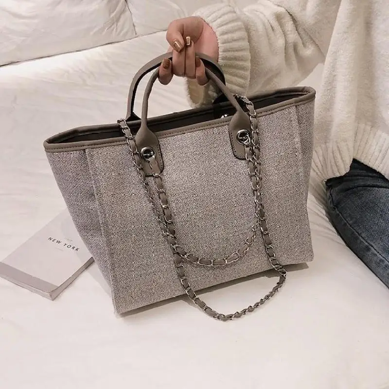 Женская Холщовая Сумка простая модная большая сумка на цепочке одно плечо новая