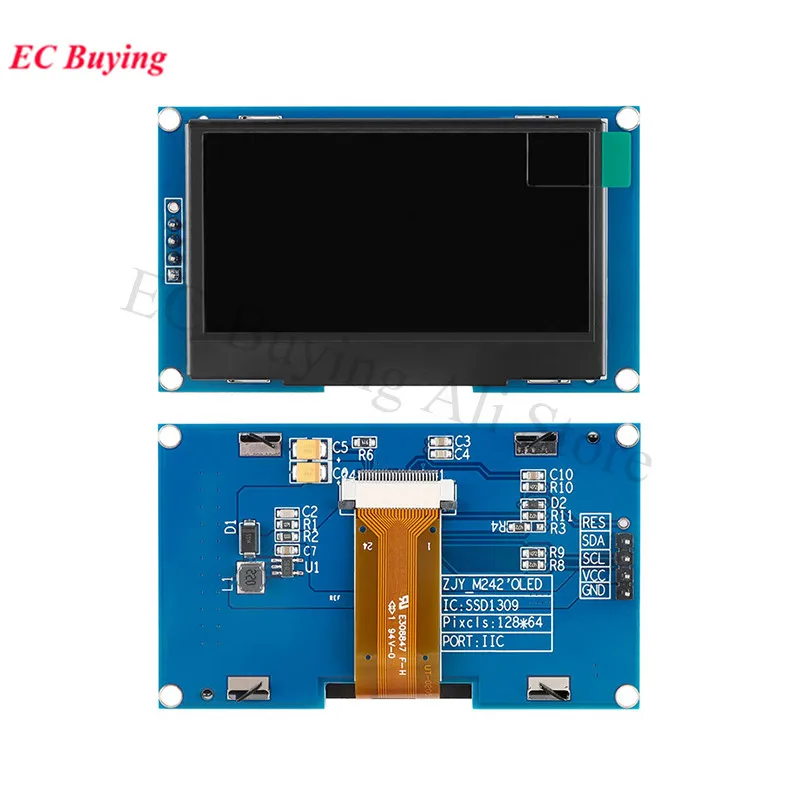 O-модуль светодиодный 2 42 дюйма 12864x64 SSD1309 интерфейс SPI/IIC I2C для Arduino 4 контакта 7