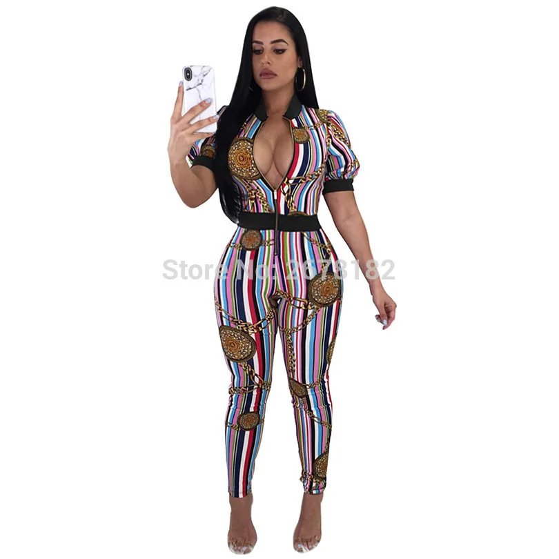 Осенний комбинезон женский элегантный цельный сексуальный с золотой цепочкой