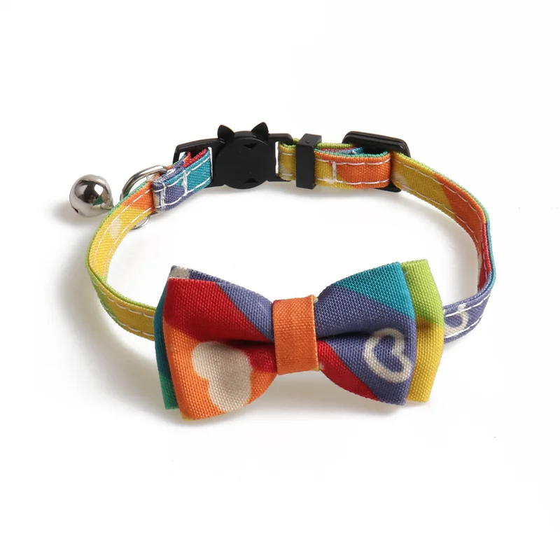 

Pet Bow Cat Collar With Safety Belt Buckle Rainbow Universe Dinosaur Pattern Tie Collar Cat And Dog Accessories