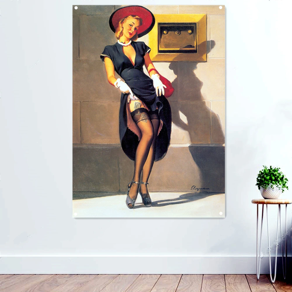 

Vintege Fashion Trend Sexy Pin Up Girl Poster Banner Flag WW II Military Flip Chart Hanging Painting Bar Cafe Home Wall Decor E5