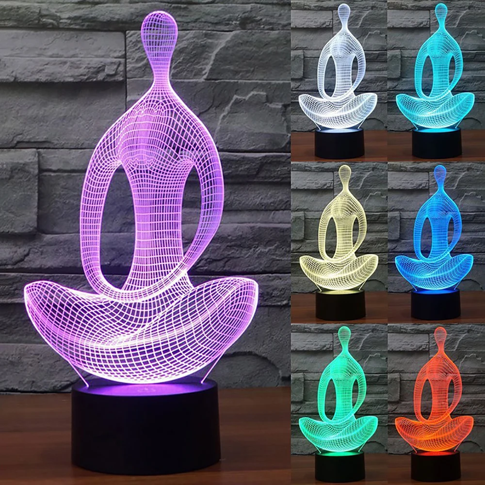 Yoga 3D Йога Медитации сенсорный Управление Сова светодиодный Ночной светильник Настольная лампа 7 цветов изменить на Рождество, украшение для дома, D35 - Испускаемый цвет: Yoga