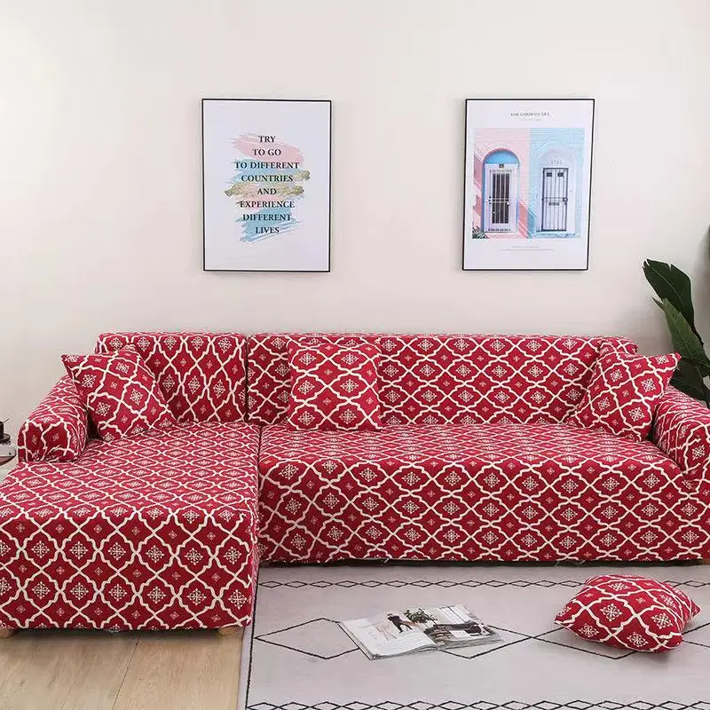 

L shape sofa covers for living room Square lattice printed sofa protector anti-dust elastic stretch covers for corner sofa cover