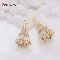 supplies of jewellery 14k gold plated copper metal inlaid zircon flowers pendant for earrings necklaces findings components