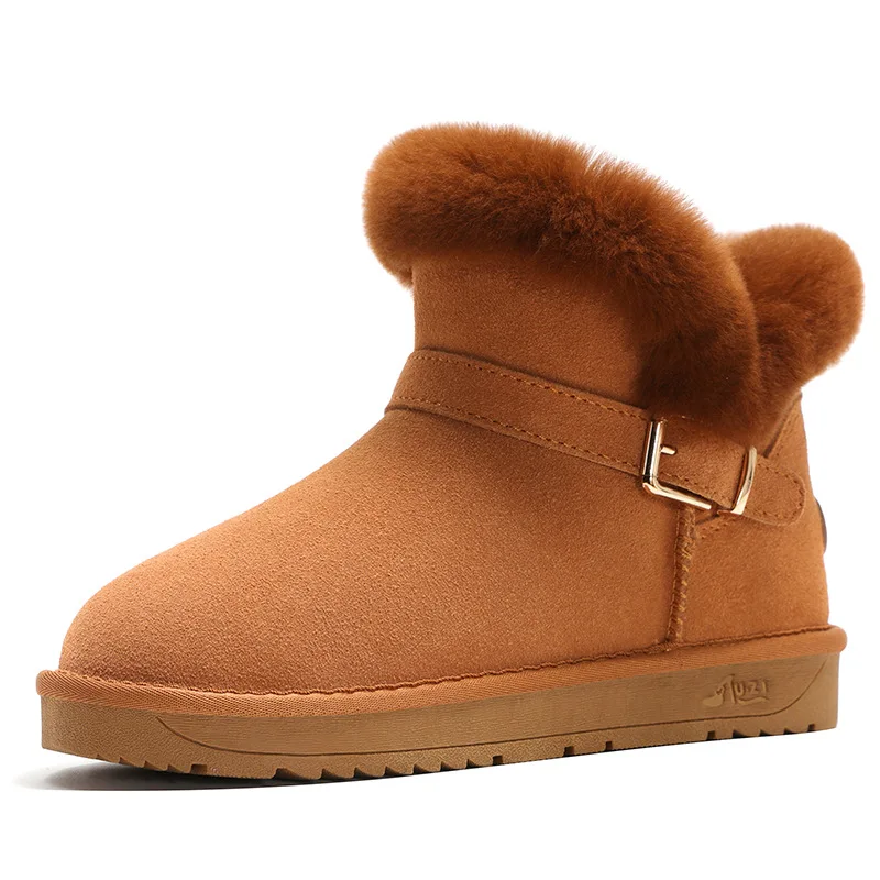 Кожа Зимние ботинки с кроличьим мехом Для женщин кисточками короткие женские на