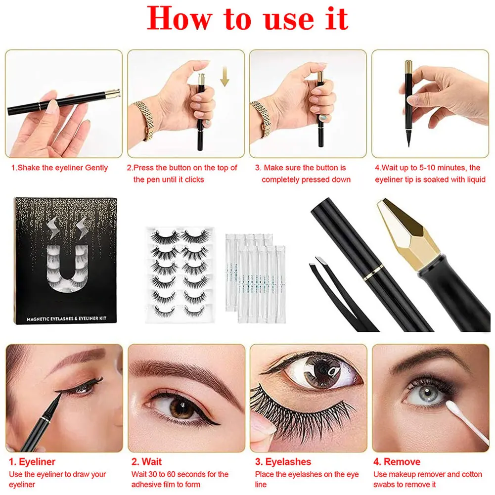 

6 Pairs Of 3D Magnet Eyelash Makeup Eyelashes Magnetic Eyelash Eyeliner Eyelash Curler Easy To Wear Thick False Eyelashes Gift