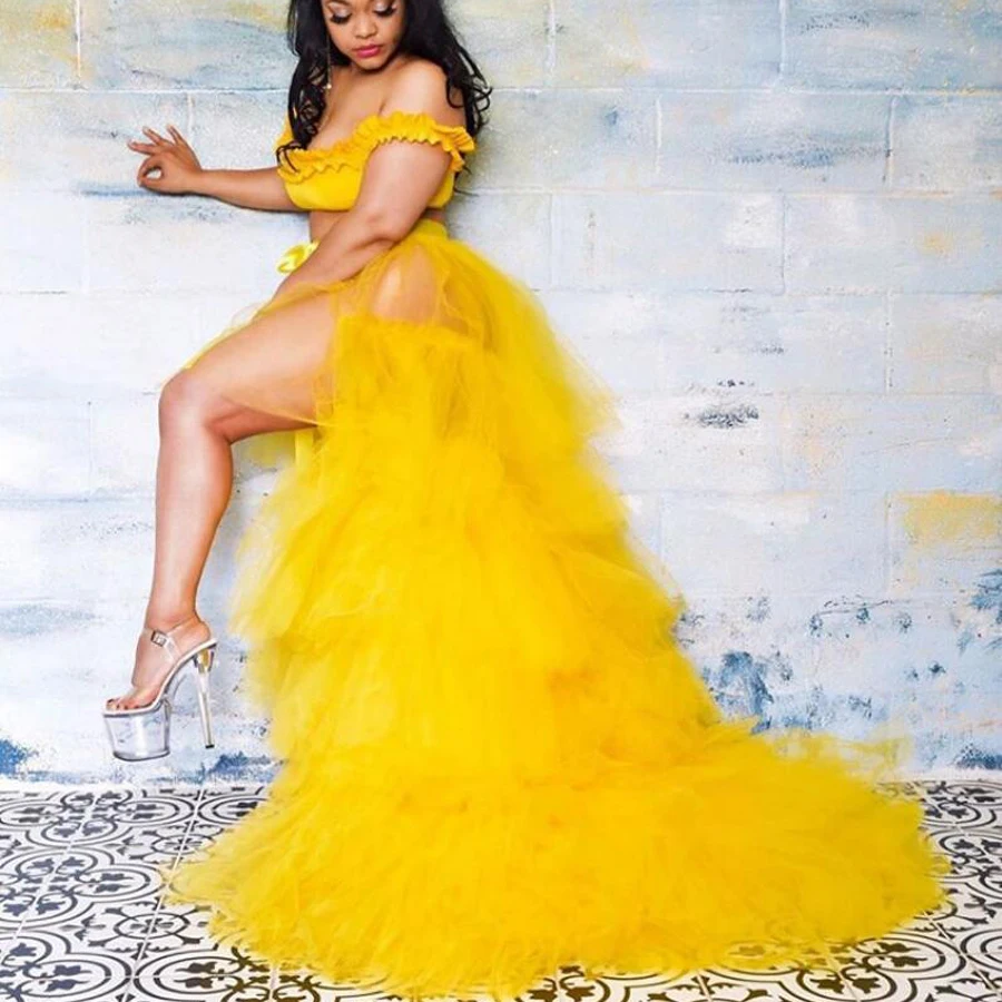 Женская Длинная Юбка со съемным шлейфом и оборками|Женские юбки| |