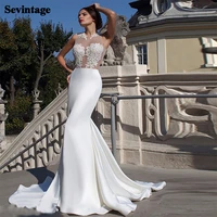 sevintage mermaid wedding dresses sexy illusion lace appliqued bridal gowns high neck sleeveless bride dress 2021 vestido novia