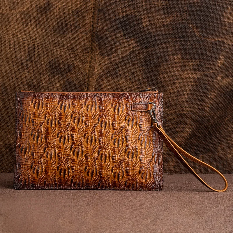 

2020creative new men's personality clutch bag envelope bag leather business large capacity lychee zipper bag purses leather bag