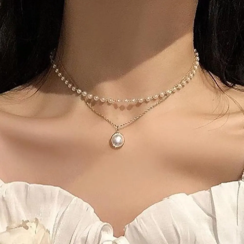 

Fashion Necklaces For Women Girl Party Club Gold Color Necklace Vintage Multiple Layers Pendant Imitation Pearl Necklace Gift