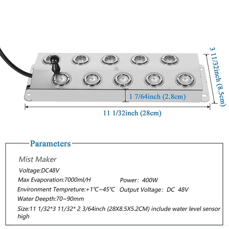 

10 Head Ultrasonic Mist Maker Fogger Water Fountain Pond Fog Machine Atomizer Air Humidifier for Pond Aquarium Rockery