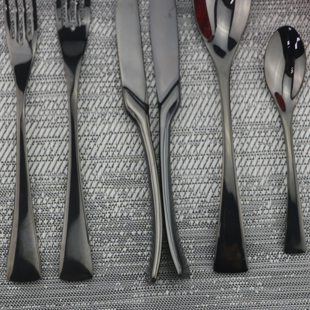 Горячая Распродажа черные 6 набор столовых приборов Еда Класс 18/10 прибор из