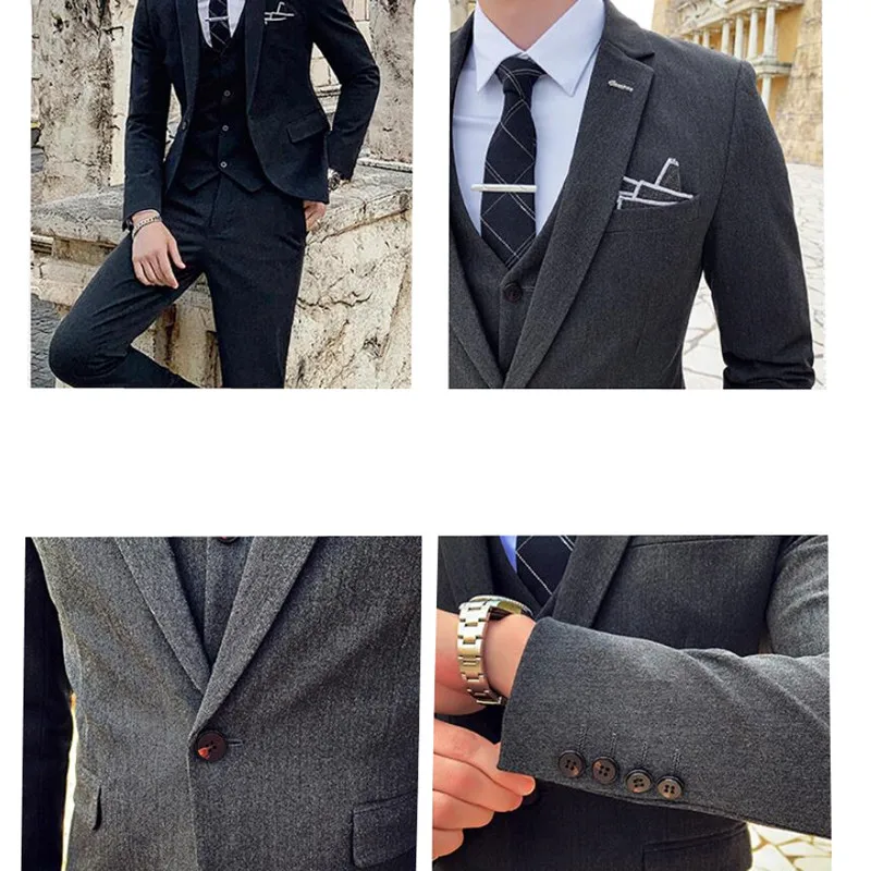 

(Jackets+Vest+Pants) 2021 Men autumn three-piece suit/Male slim cotton Fashion Leisure Blazers/groom dress swallow-tailed coat