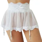 Сексуальное ГОРЯЧЕЕ нижнее белье, женское черное нижнее белье с подвязками, подвязками и поясом, кружевная сетчатая юбка, Сексуальная Танга