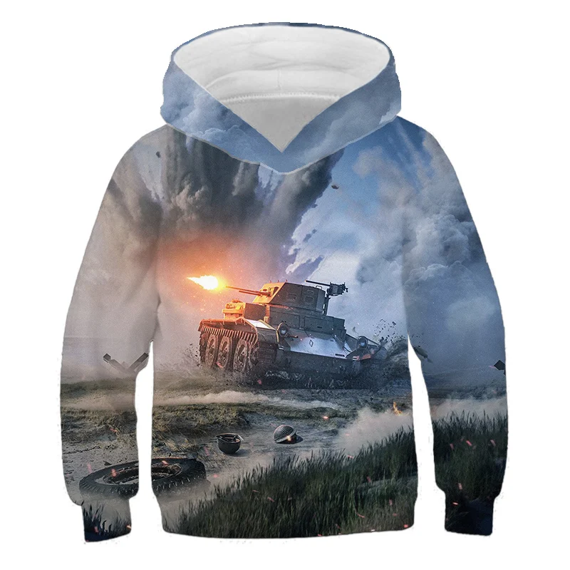 

Children's Hoodie 3D Printing Anime Tank Pattern Hoodie Boys and Girls Children's Cartoon Tank Hooded Clothing 14 Years old