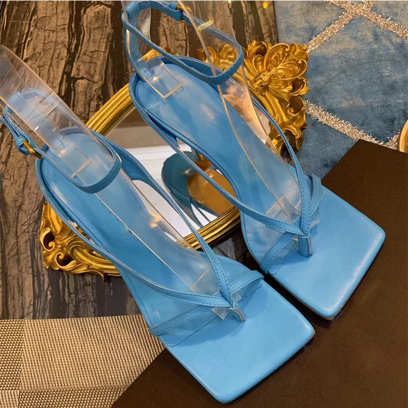 Пикантные сандалии с ремешками Туфли на высоком каблуке-шпильке узлом Синие