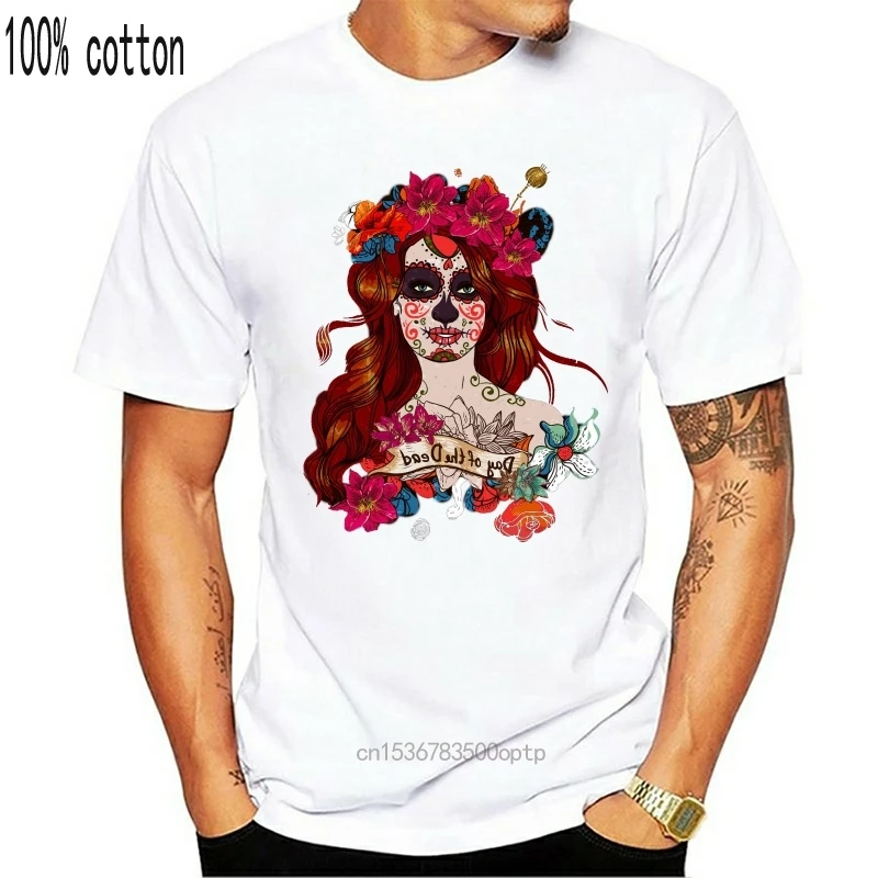 Мужская и женская футболка с изображением Дня мертвых мексиканских сахарных