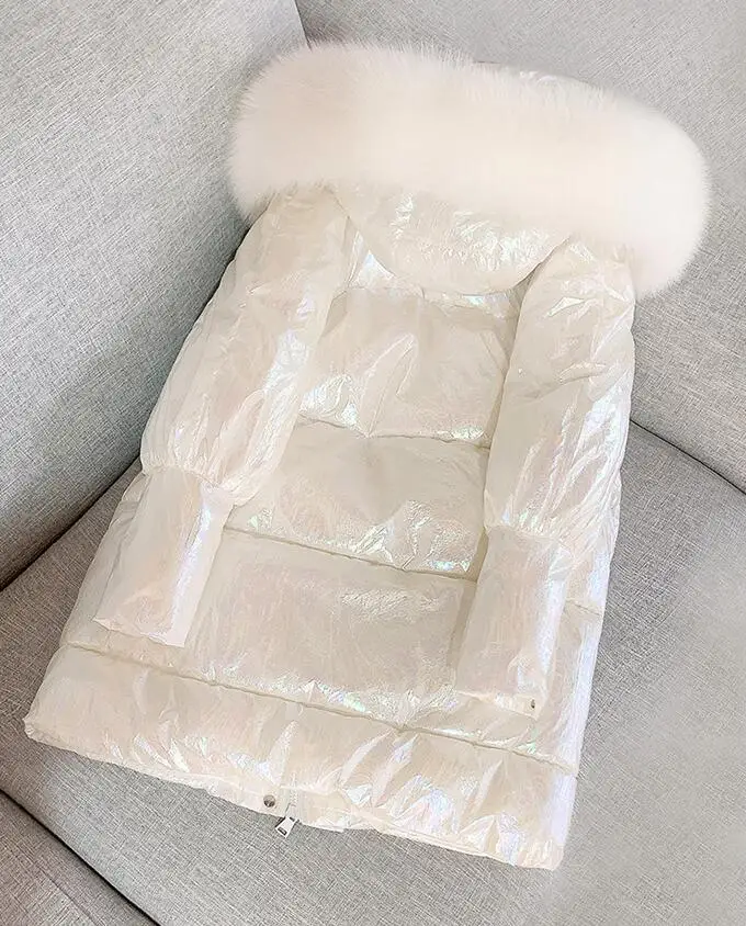 Winter Women White Duck Down Thick Jacket Pockets Large Natural Raccoon Fur Hooded Coats Warm Sleeve Loose Parkas H120502 | Женская