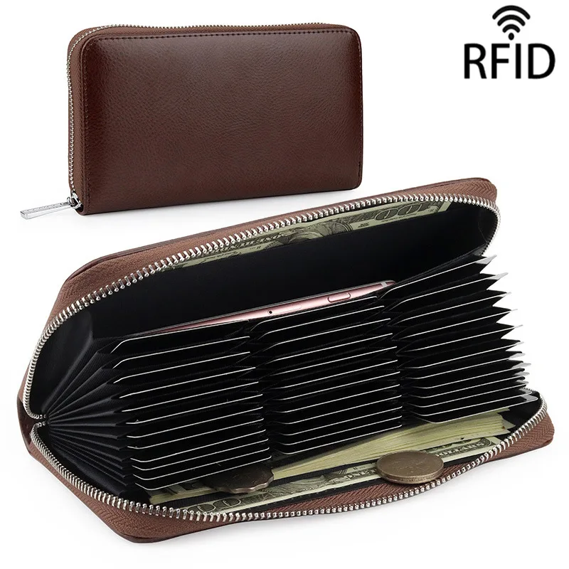 

Кожаная сумка-Антивор для мужчин и женщин, Длинный кошелек для кредитных карт, с RFID-защитой, с множеством карт, вместительная визитница