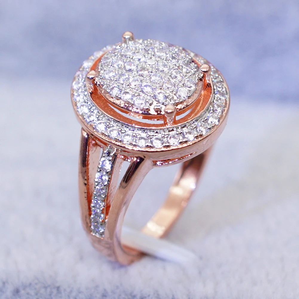 Fashion Promise Ring Rose Gold 925 Silver AAA Round Diamond Set Engagement Female Bride Wedding Party Flash | Украшения и