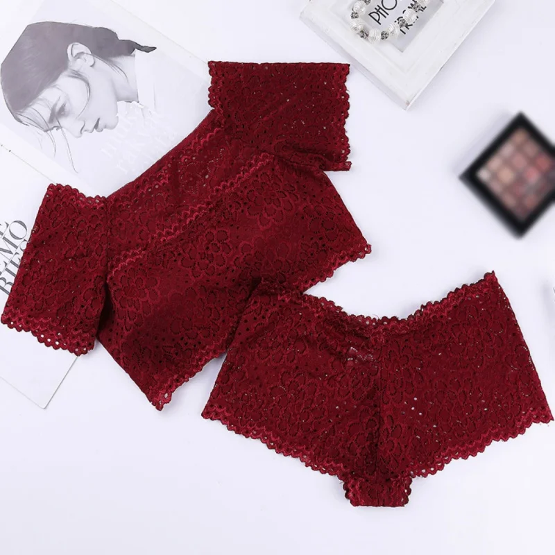 Комплект женского нижнего белья с открытыми плечами пикантный высокоэластичный