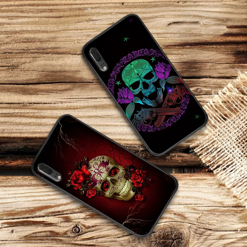 Art rose skull для huawei P8 P9 Mini P10 P20 2019 P30 LITE P Smart Z 2018 Pro Мягкий силиконовый чехол | Мобильные