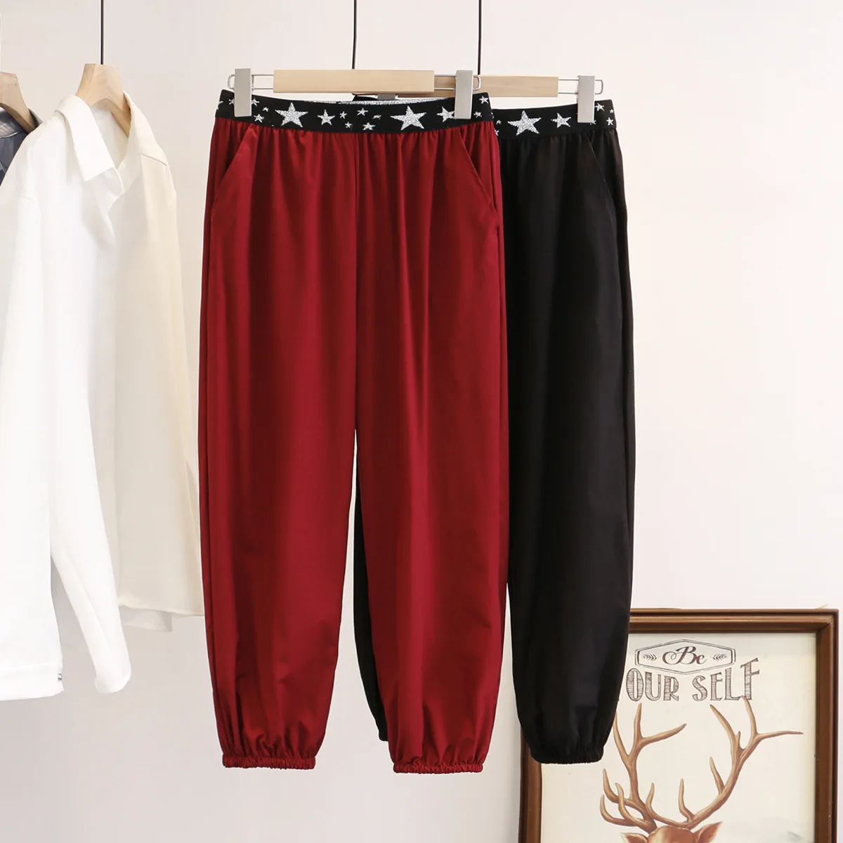 Женские брюки с завязками на лодыжке размера плюс повседневные высокой талией