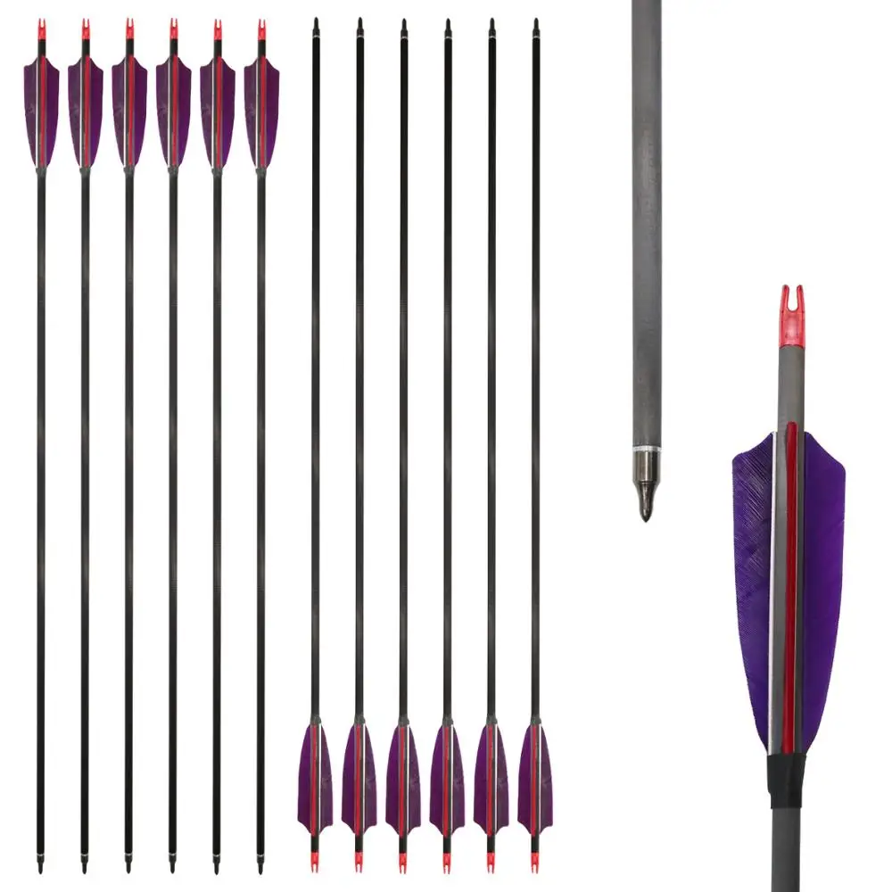Углеродные стрелы для стрельбы позвоночник 600 с настоящими перьями составных